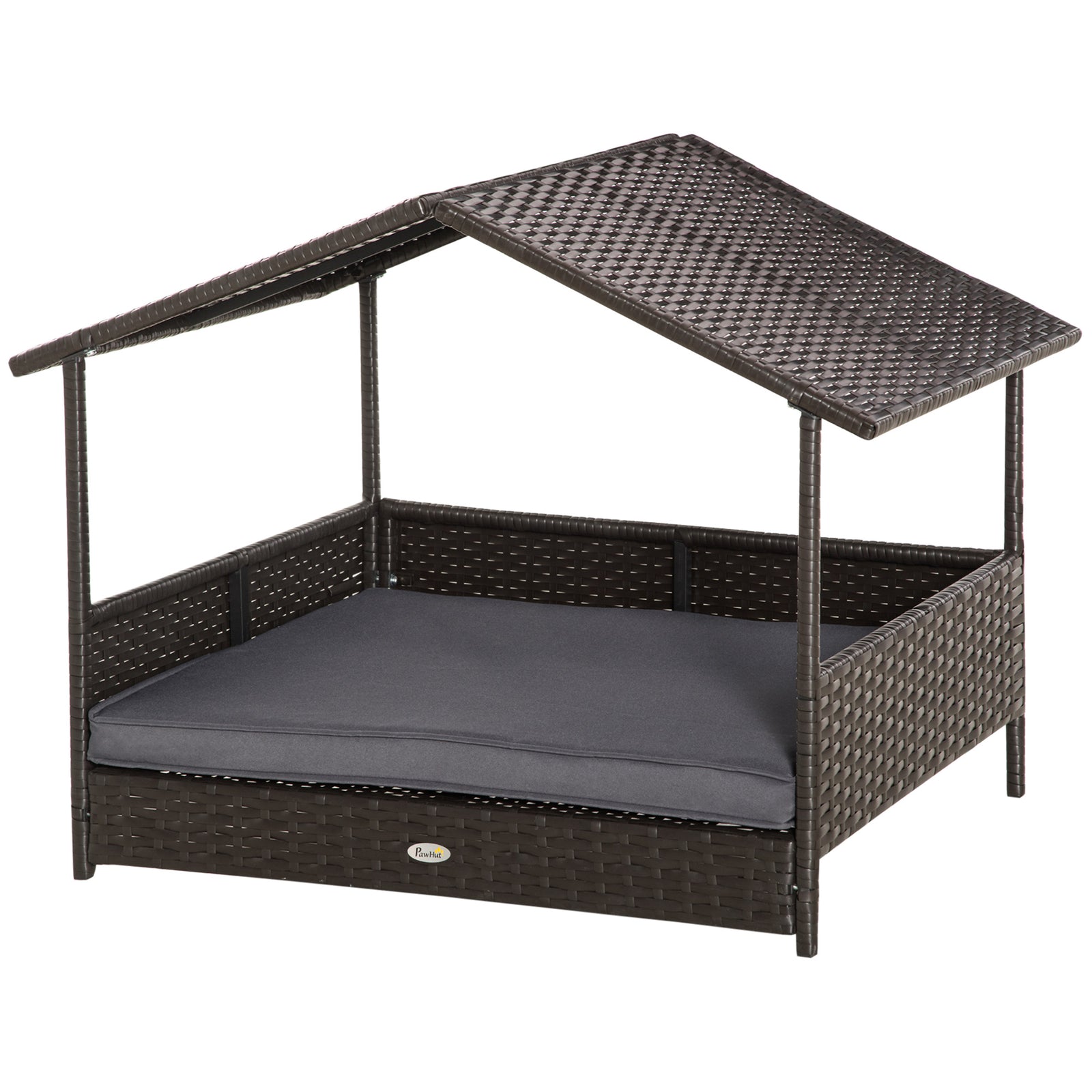 Pawhut Wicker Dog House, Rattan Pet Bed With Soft Cushion, Cat Basket | Gray