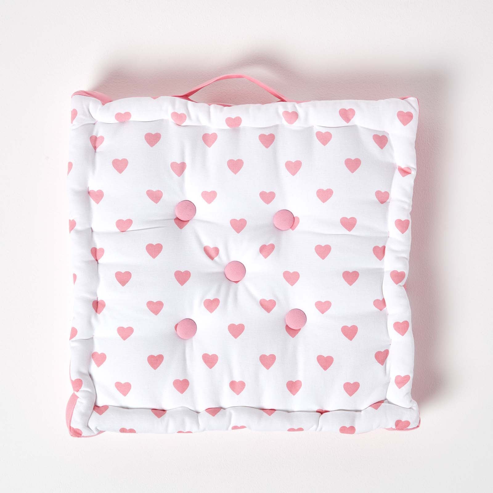 Cotton Hearts Print Floor Cushion | 50cm x 50cm | Pink
