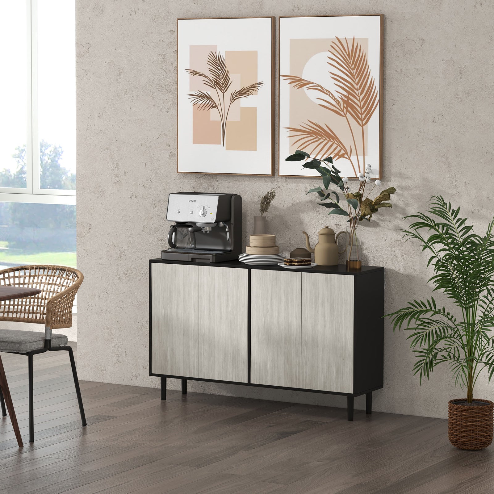 Sideboard Storage Cabinet For Living Room Adjustable Shelves | One Size | Black