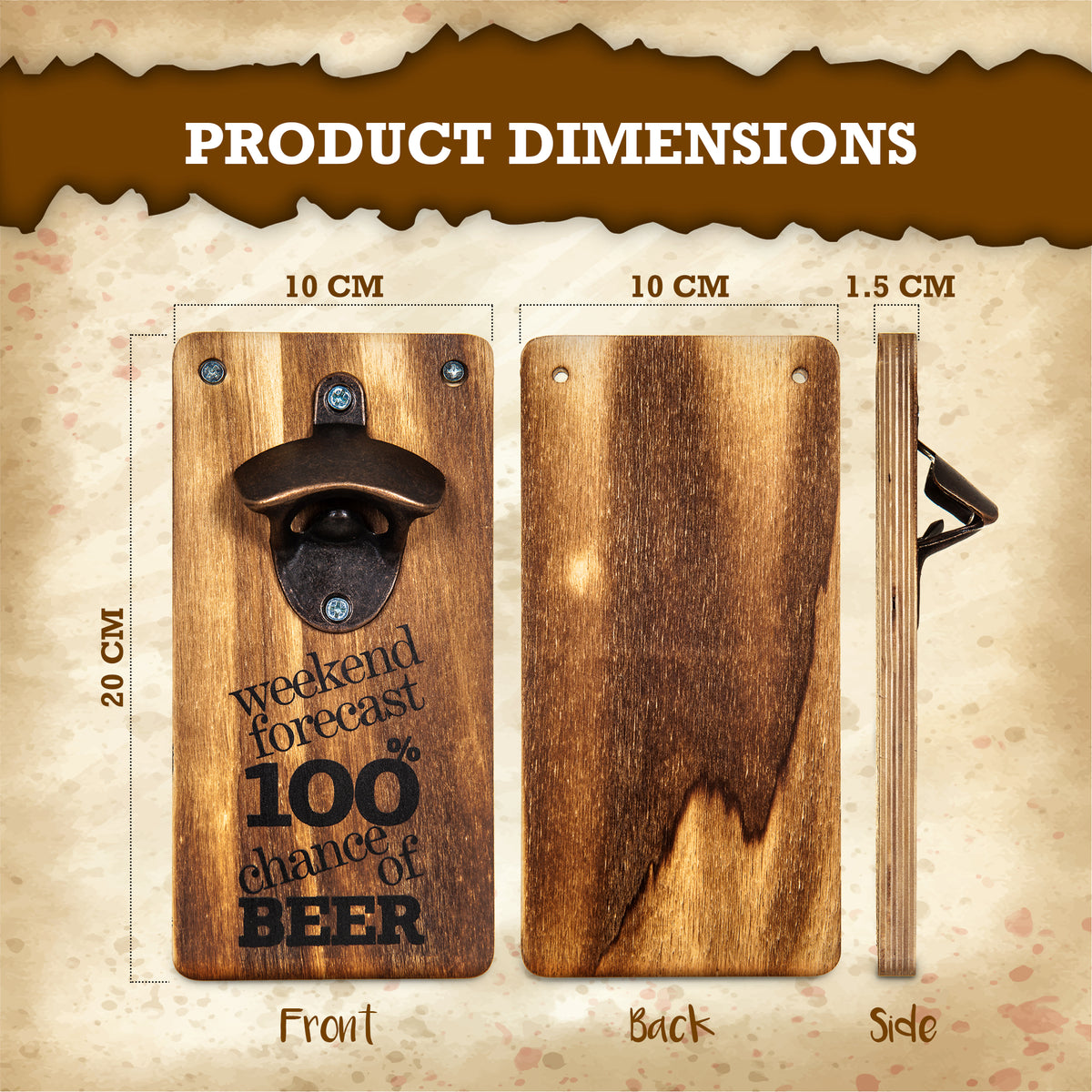 Wicked Gizmos Wall Mounted Wooden Bottle Opener With Metal Opener
