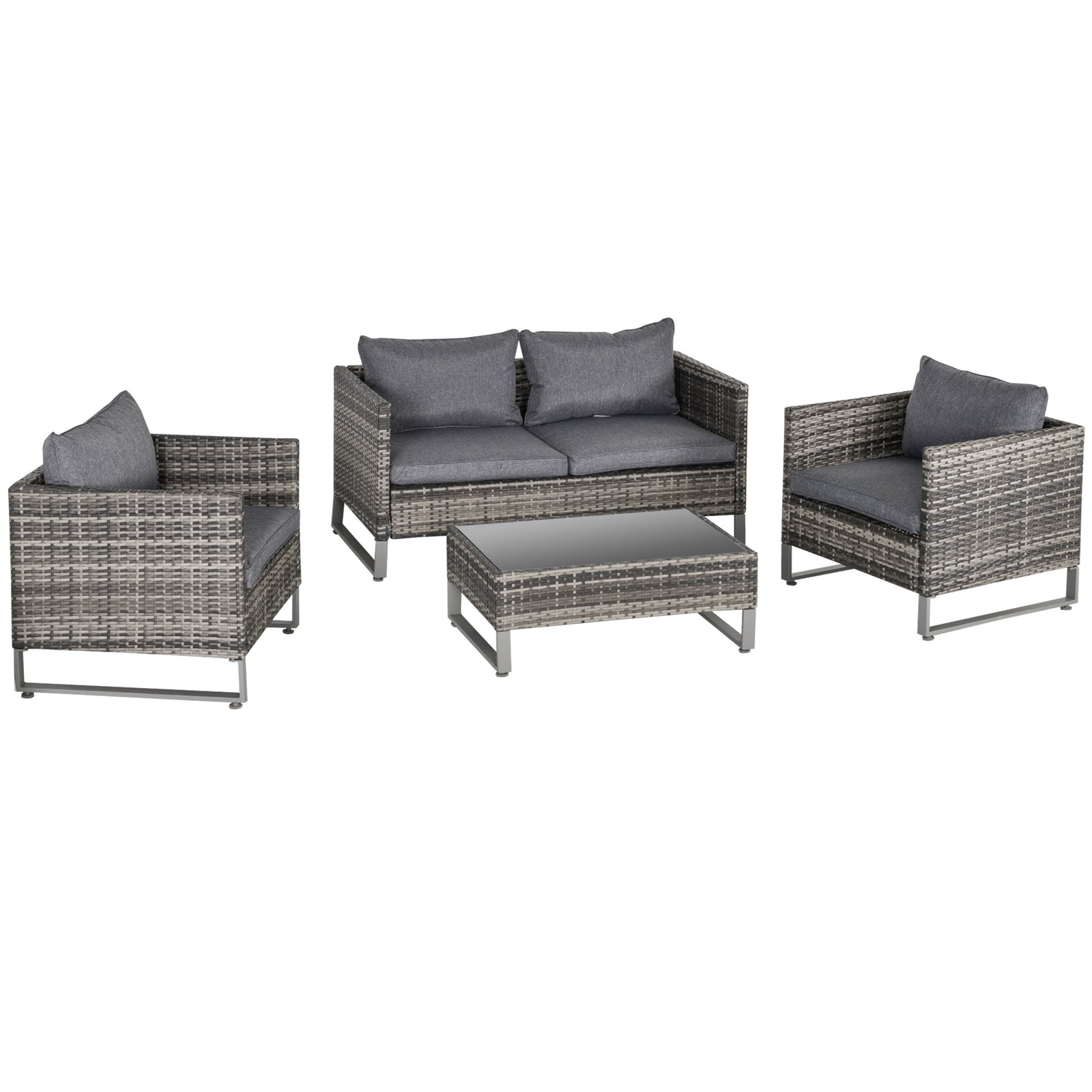 4 Pcs Pe Rattan Wicker Outdoor Dining Set