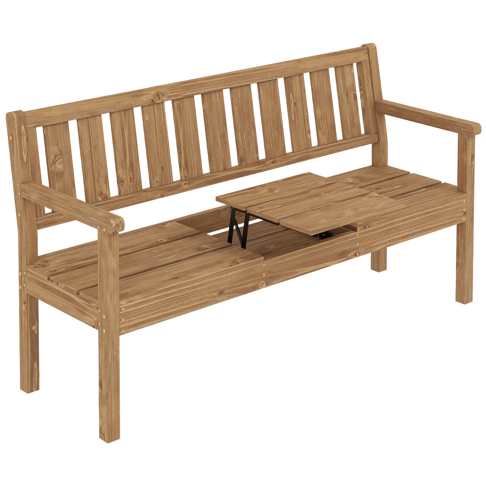 Wooden Garden Bench With Table And Hidden Shelf, Teak