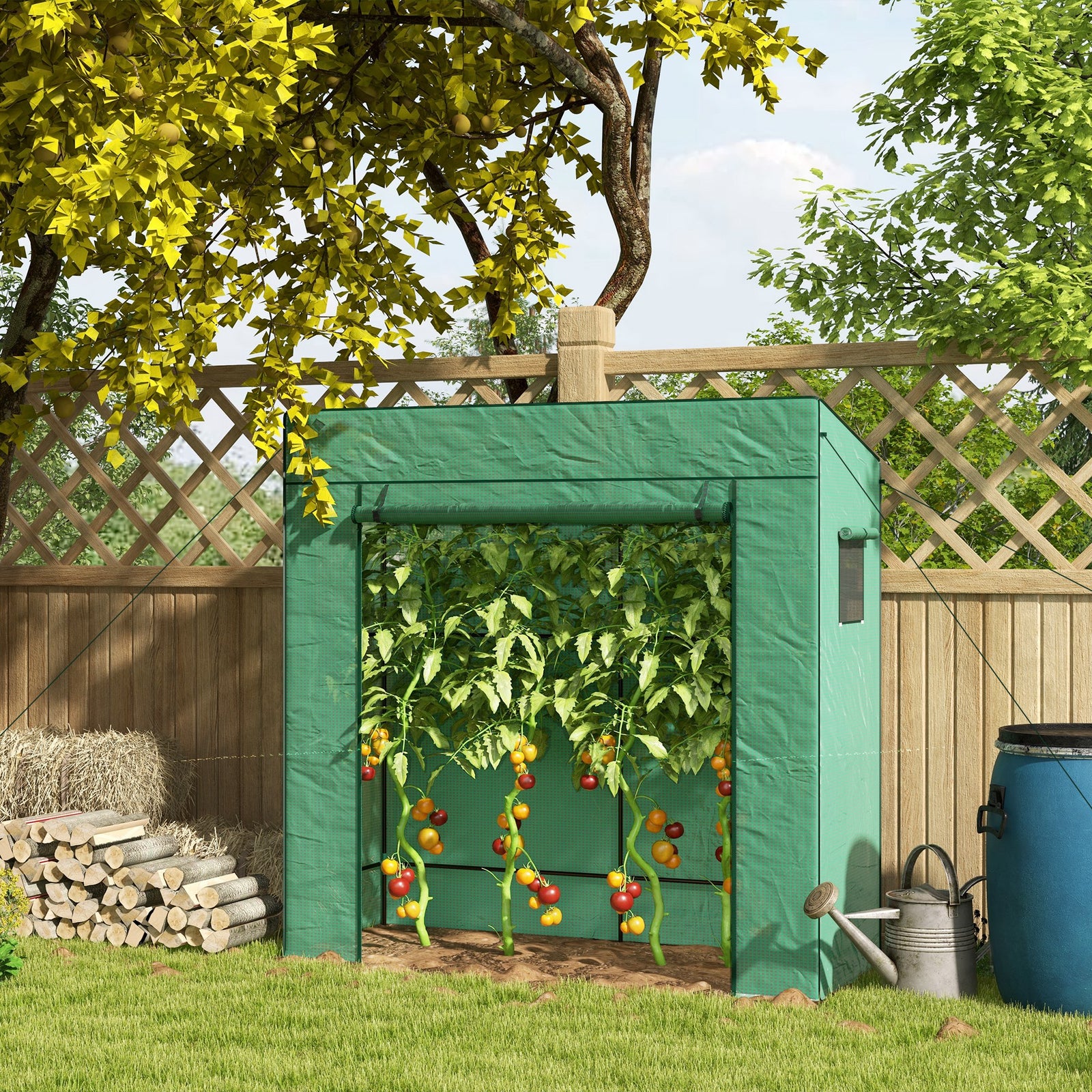 Lean-to Tomato Growhouse W/ Roll-up Door | Green