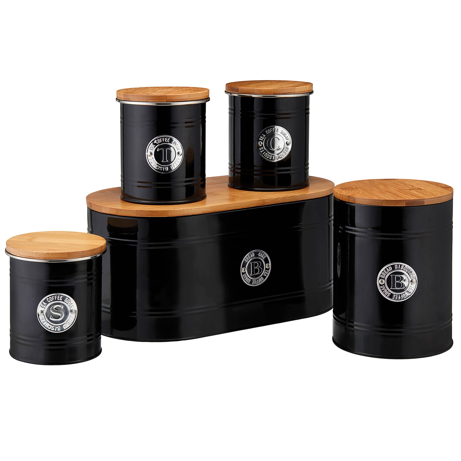 Kitchen Storage Set 5 Piece With Bamboo Lids   Black