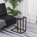 C Shape Side Table Marble-effect Top Metal Frame | Black