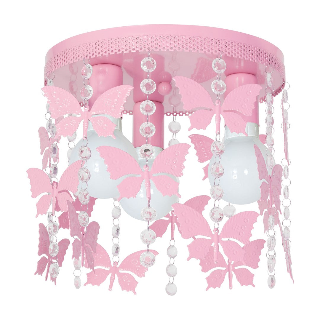 Angelica Baby Pink Ceiling Lamp 3xe27 Hand Made With Delicate Butterflies Suspended By Crystals Boutique Chic Style