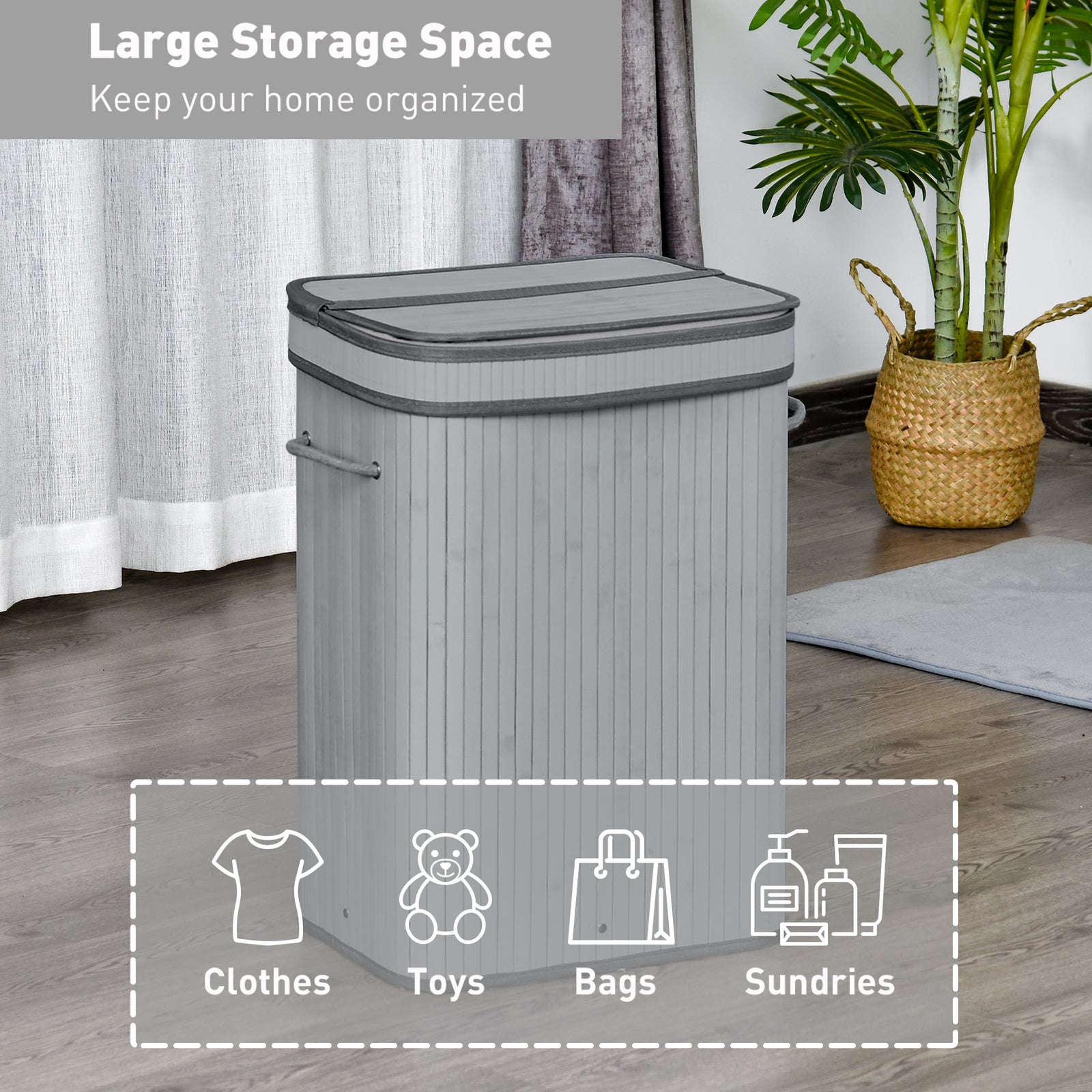70/100l Wood Laundry Basket A Compartment Flip Lid Removable | Medium