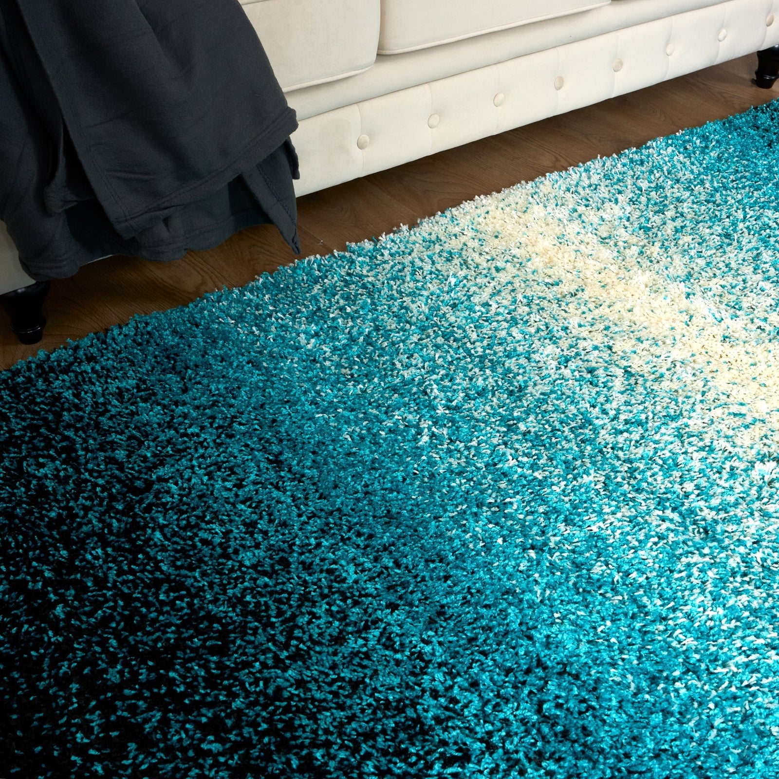 Blended Thick Shaggy Fluffy Deep Pile Living Room Rug | 200cm x 290cm | Teal