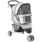 Pet Stroller Pushchair Carrier For Cat Puppy With 3 Wheels | Gray