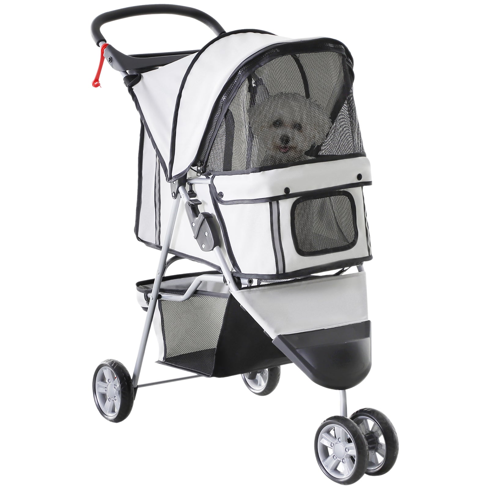 Pet Stroller Pushchair Carrier For Cat Puppy With 3 Wheels | Gray