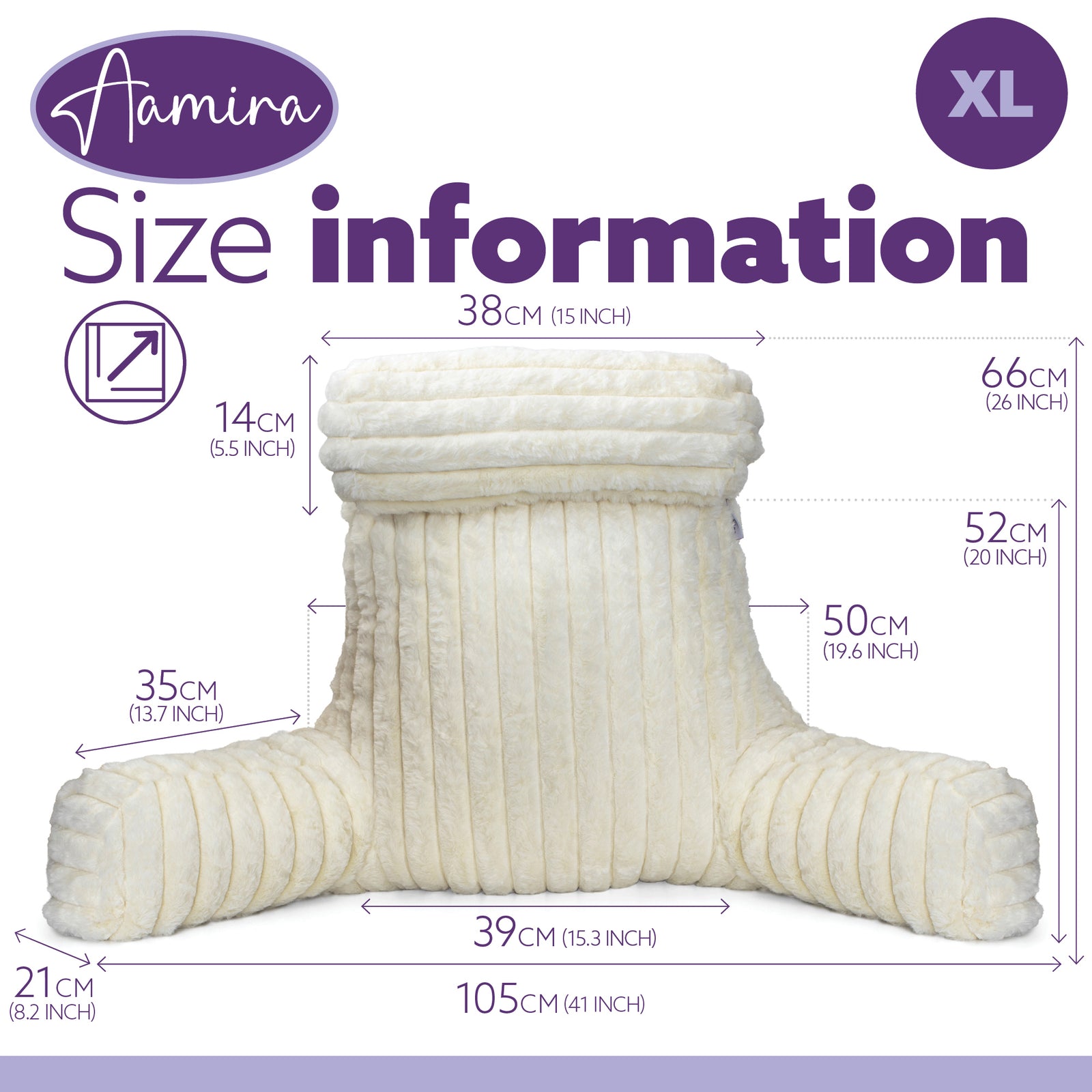 Luxurious Xl Reading Pillow Detachable Headrest, Soft Ribbed Faux Fur, Memory Foam Cuddle Cuddle Cushion Backrest | XL | Cream
