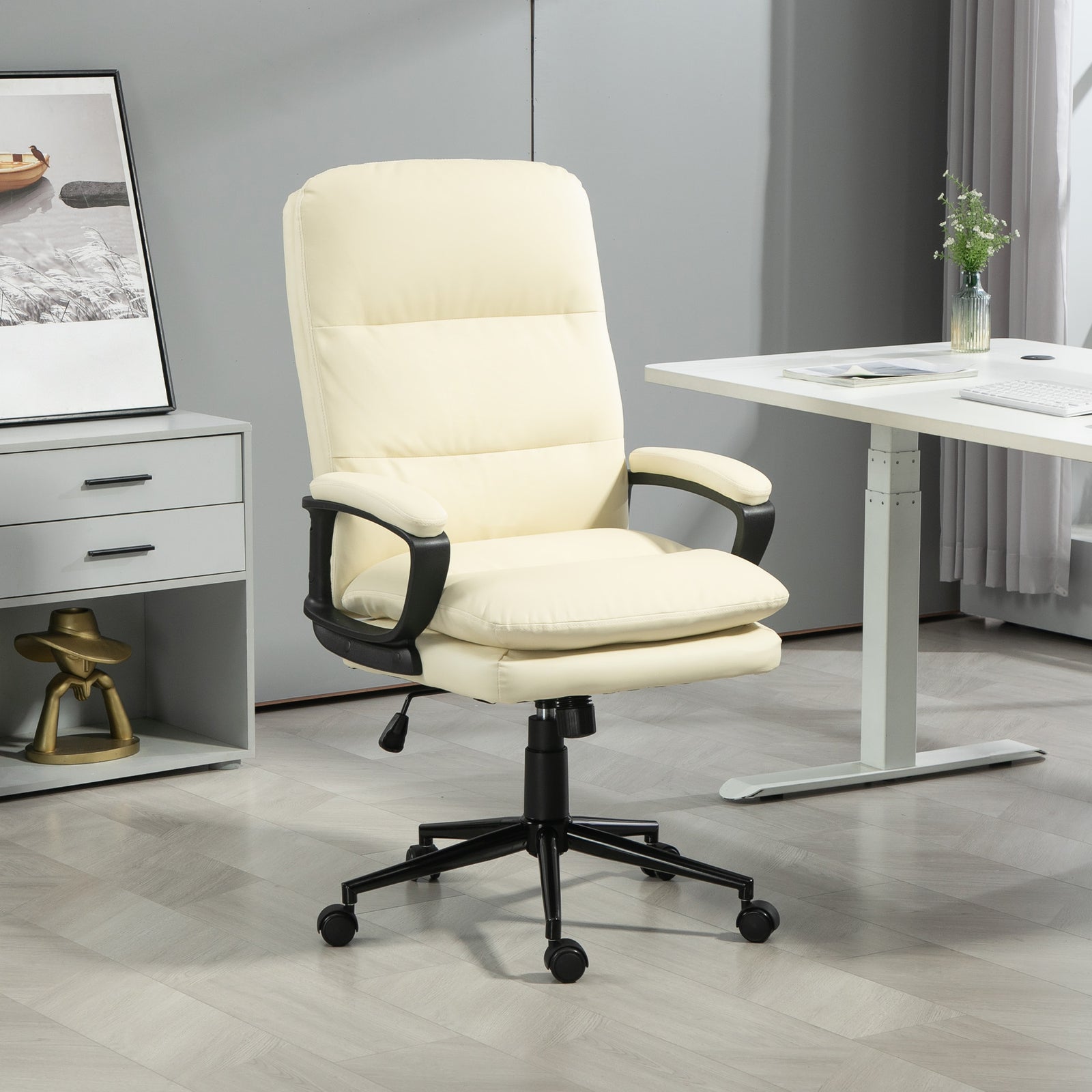 Faux Leather Office Chair Adjustable | Cream