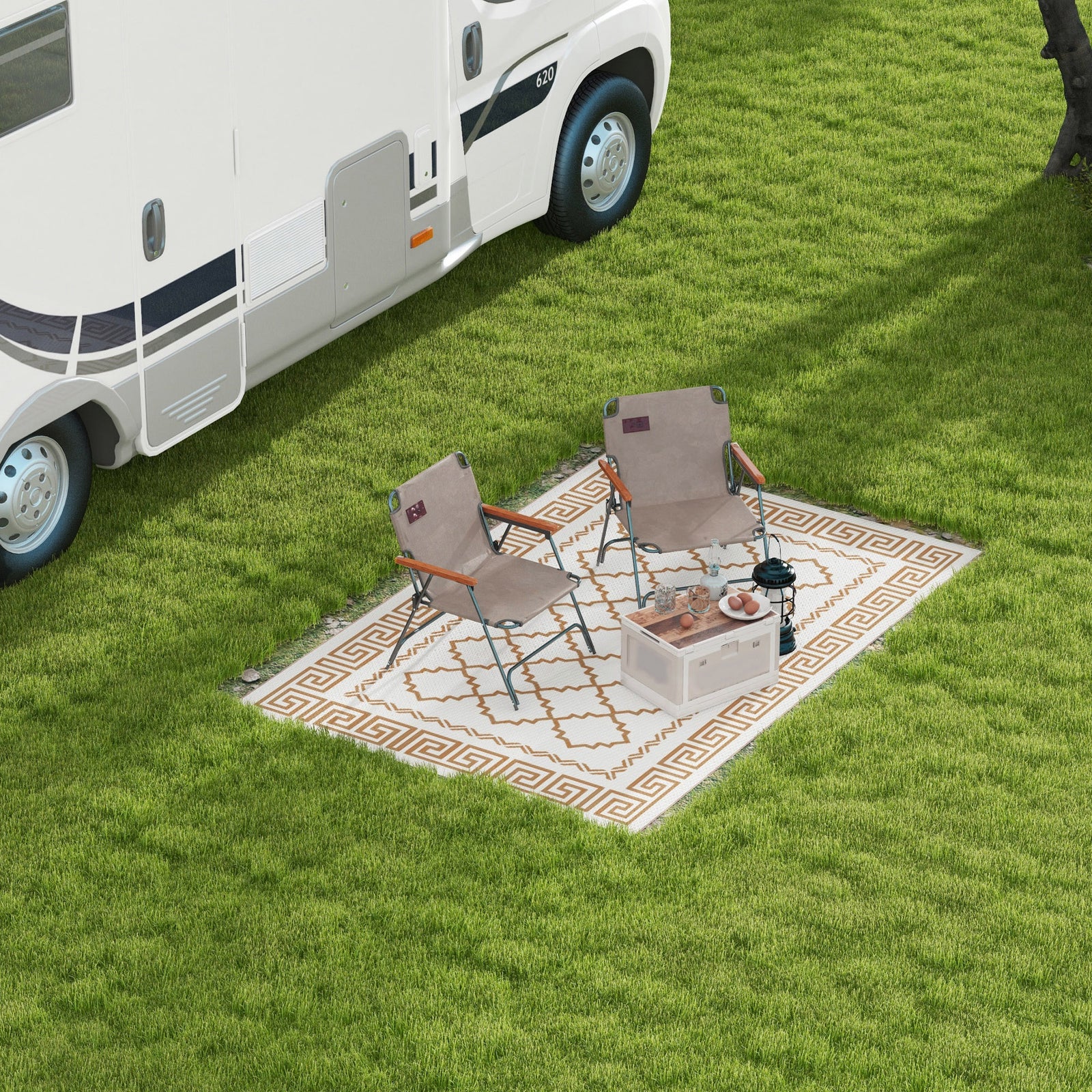 Reversible Rug W/ Carry Bag 182x274cm Brown
