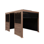 Wood Effect Aluminium Pergola With Blinds, 2 X Side Panels & Led Lights | 3m x 3m | Brown