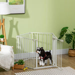 Pet Safety Gate 5 Panels Playpen Metal Fence W/ Walk Through Door | White