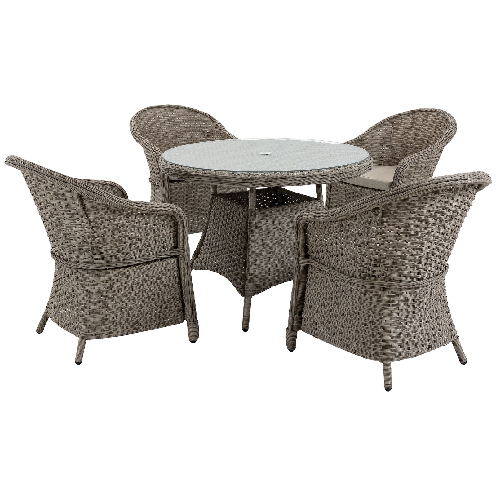 5 Pieces Outdoor Pe Rattan Dining Set W/ Hole