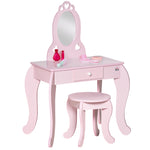 Kids Vanity Table & Stool Girls Dressing Set Make Up Desk With Mirror Pink
