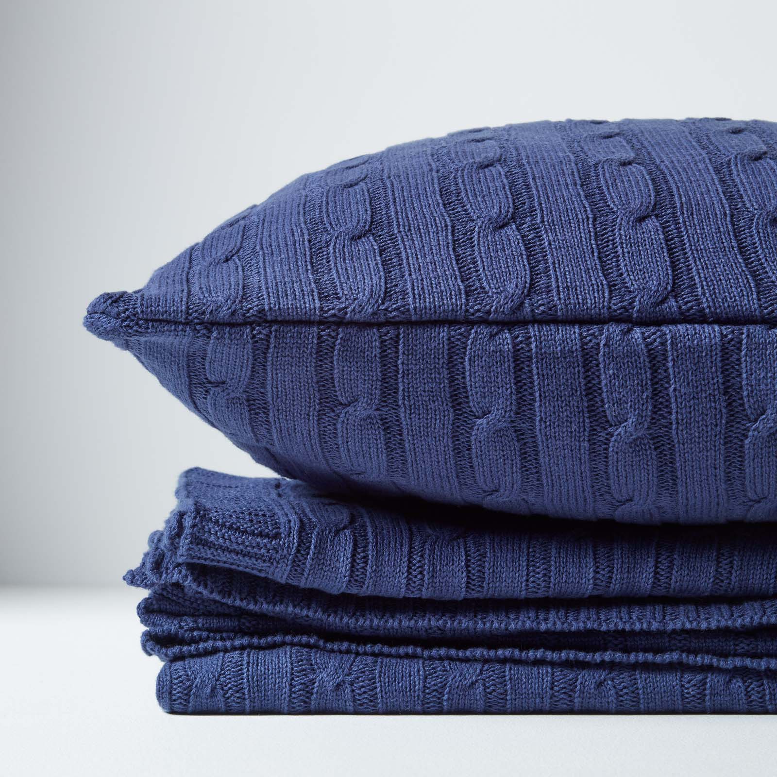 Combed Cotton Cable Knit Throw | 130cm x 170cm | Navy Blue