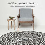 Luxury Outdoor Rug Waterproof Reversible Round For Garden Patio 100% Recycled, Black Enid Aztec