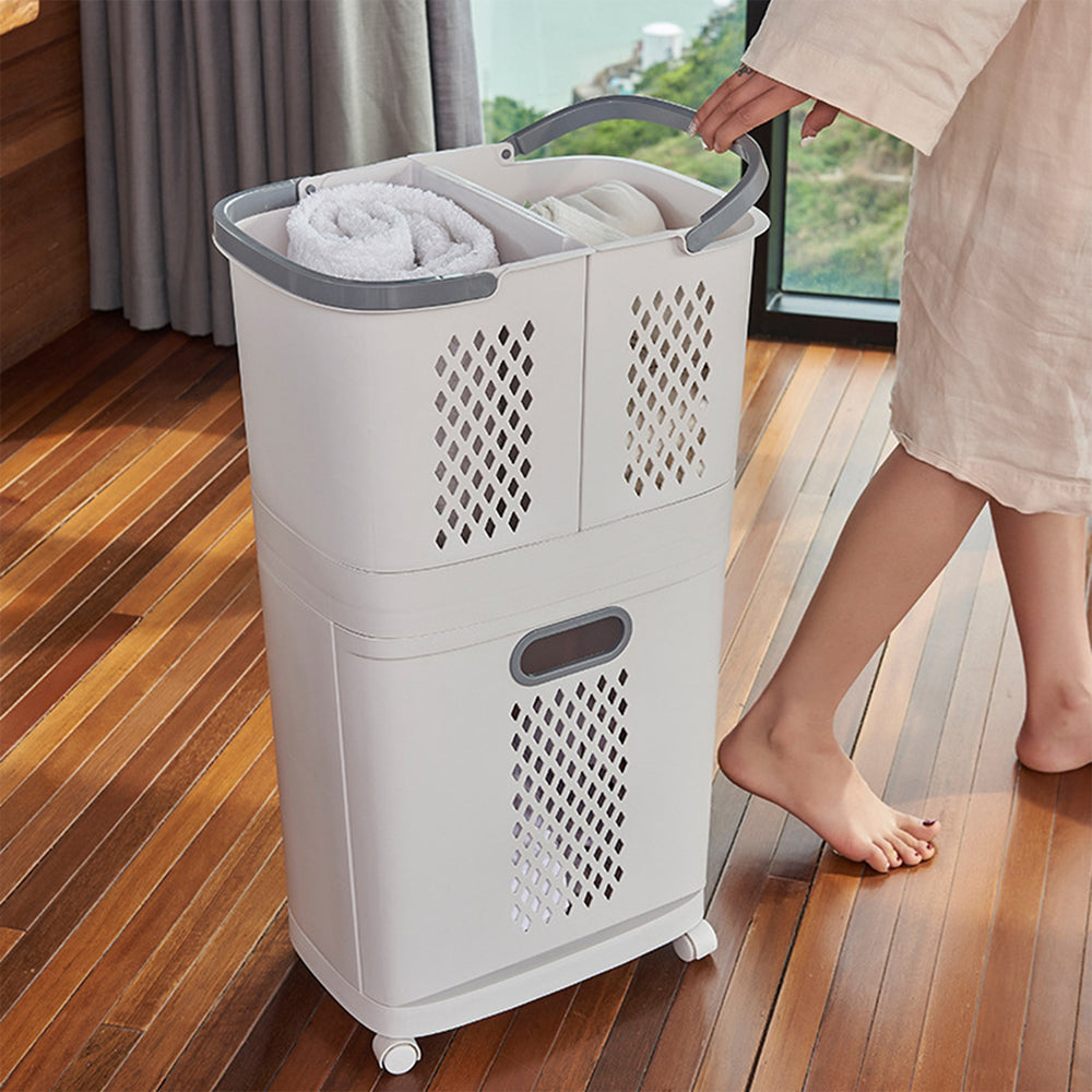 3 Compartment Laundry Baskets Laundry Sorter Rolling Laundry Hamper