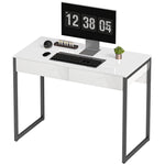 HOMCOM Modern Home Office Desk With High Gloss 2 Drawers Finish White Black