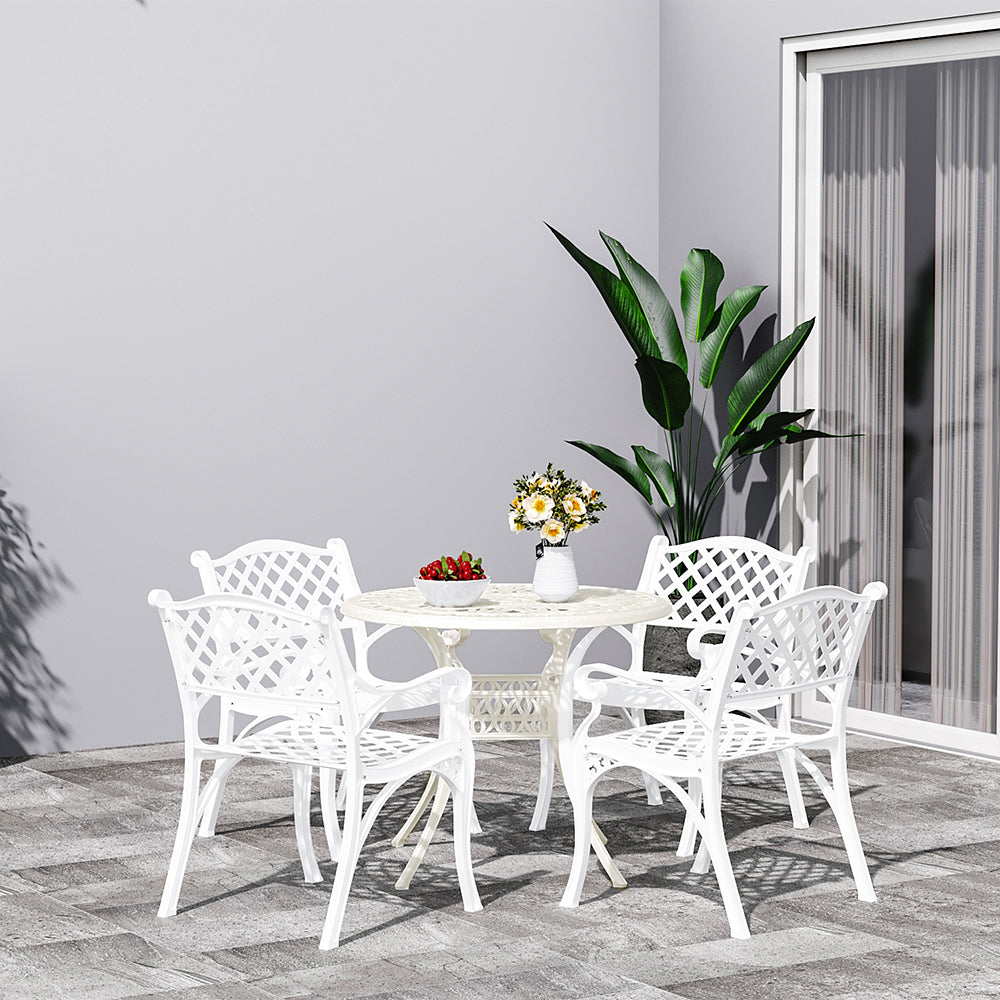 Set Of 5 Retro Garden Bistro Set Cast Aluminium With Cushions | Set of 5 | White