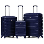 Set Of 3 Hard Shell Suitcase Cabin & Check In Cases With Tsa Lock - Overhead Cabin With Medium & Large Check-in Bag | Set of 3 | Navy Blue