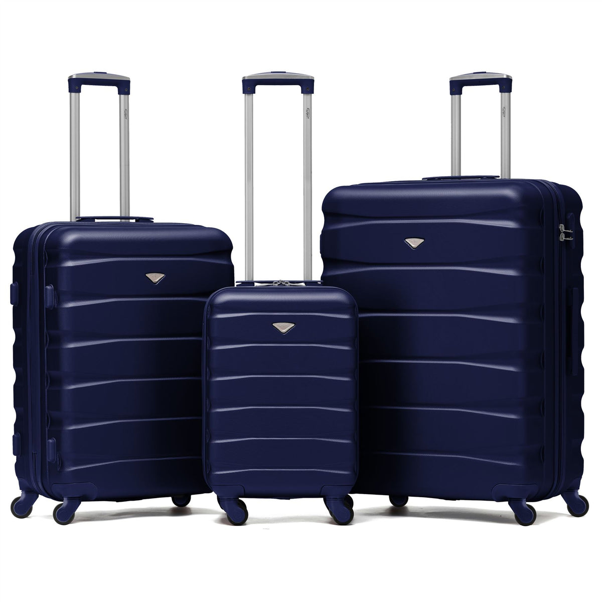 Set Of 3 Hard Shell Suitcase Cabin & Check In Cases With Tsa Lock - Overhead Cabin With Medium & Large Check-in Bag | Set of 3 | Navy Blue