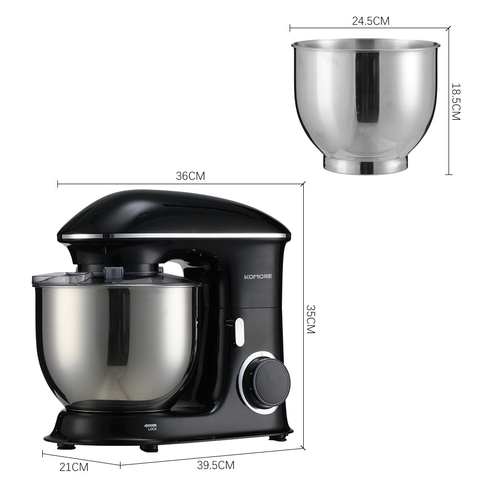 1400w 7l Household Stand Mixer With Stainless Steel Bowl And Splash Guard – Includes Whisk, Beater & Dough Hook