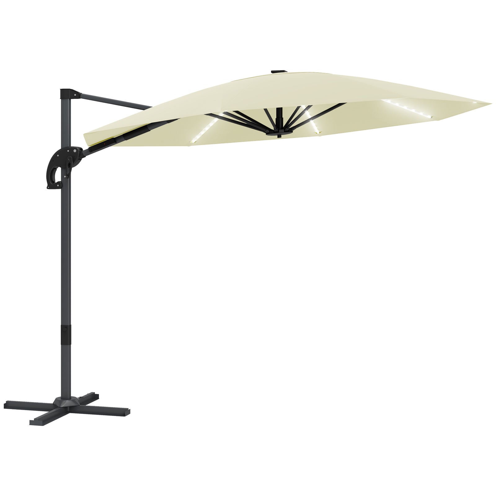 3(m) Garden Parasol W/ Lights, Crank Handle & Cross Base | Cream
