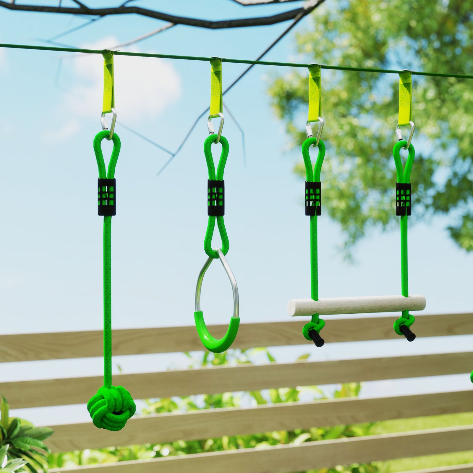 32.8ft 10pcs Obstacle Course For Kids, Slackline Kit For Kids, Green