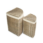 White Cotton Lined Antique Wash Wicker Corner Laundry Basket | Large | White
