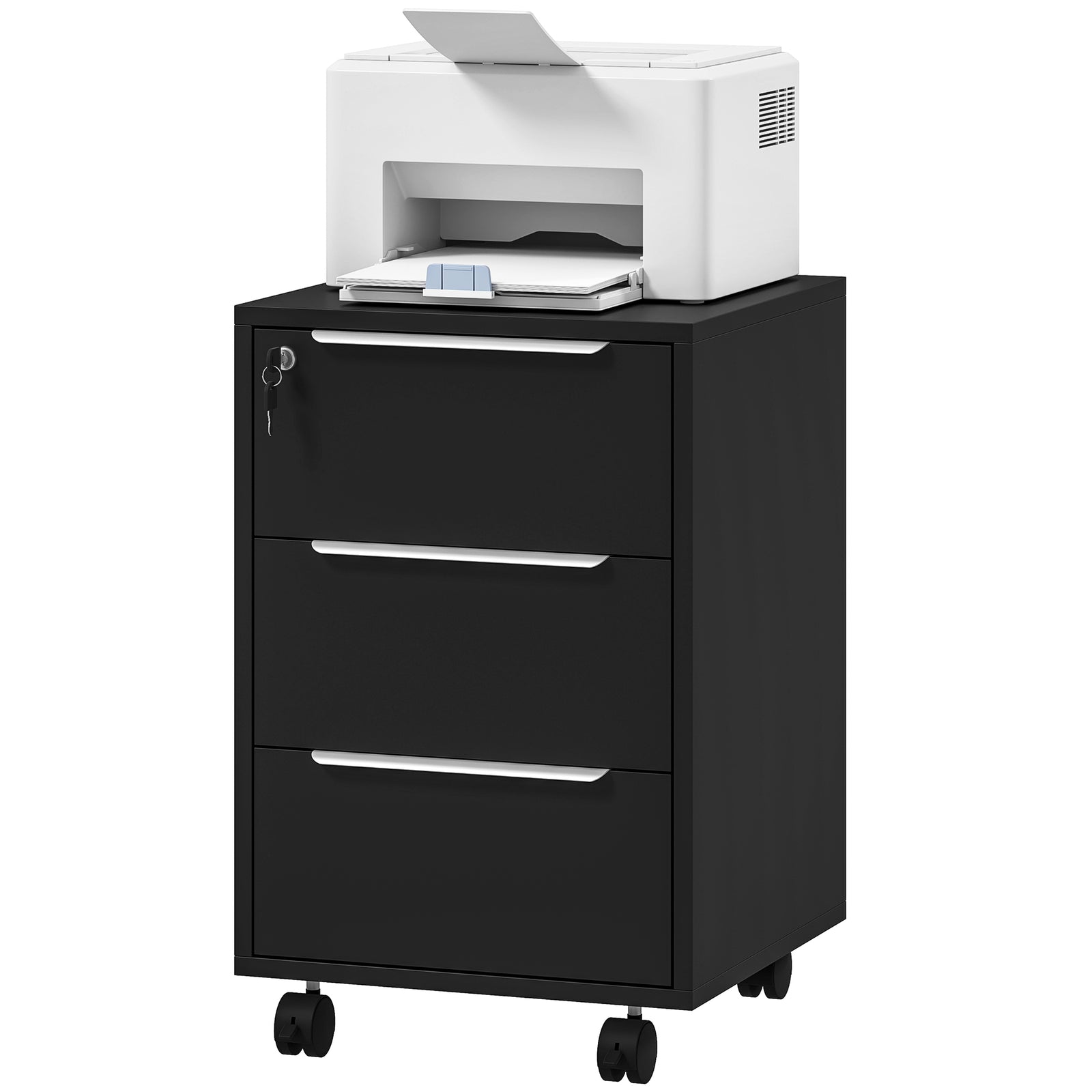 Modern 3-drawer Locking File Cabinet Mobile Filing Cabinet | Black