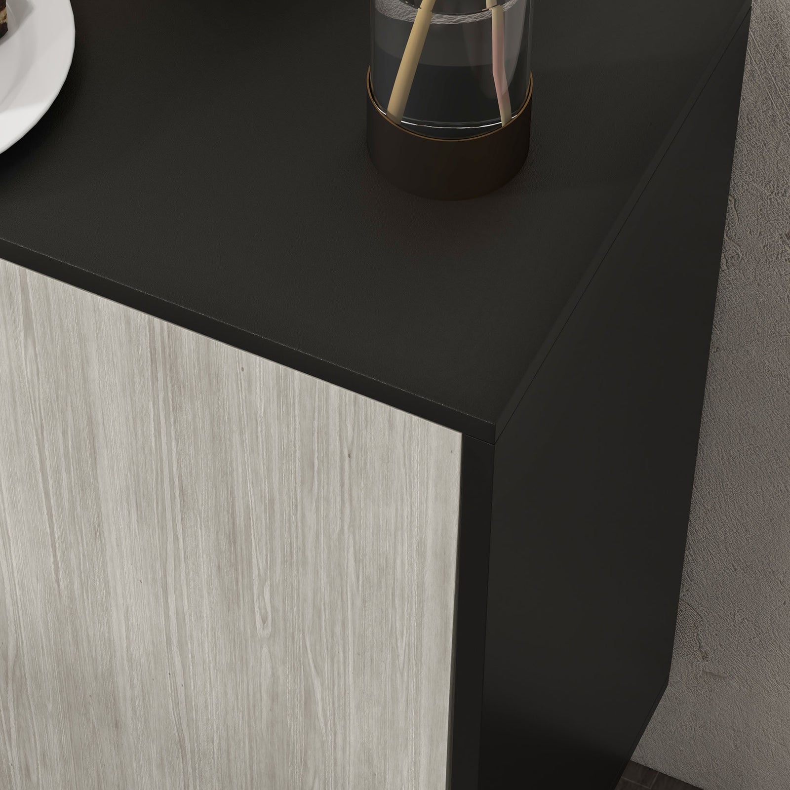 Sideboard Storage Cabinet For Living Room Adjustable Shelves | One Size | Black