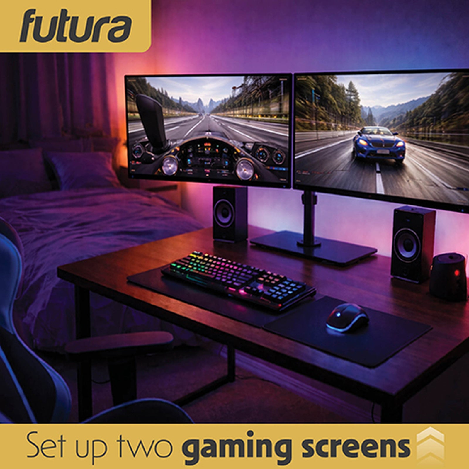 Futura Dual Monitor Stand 13 To 32 Inch Height Adjustable Freestanding Base Supports 8kg Per Arm