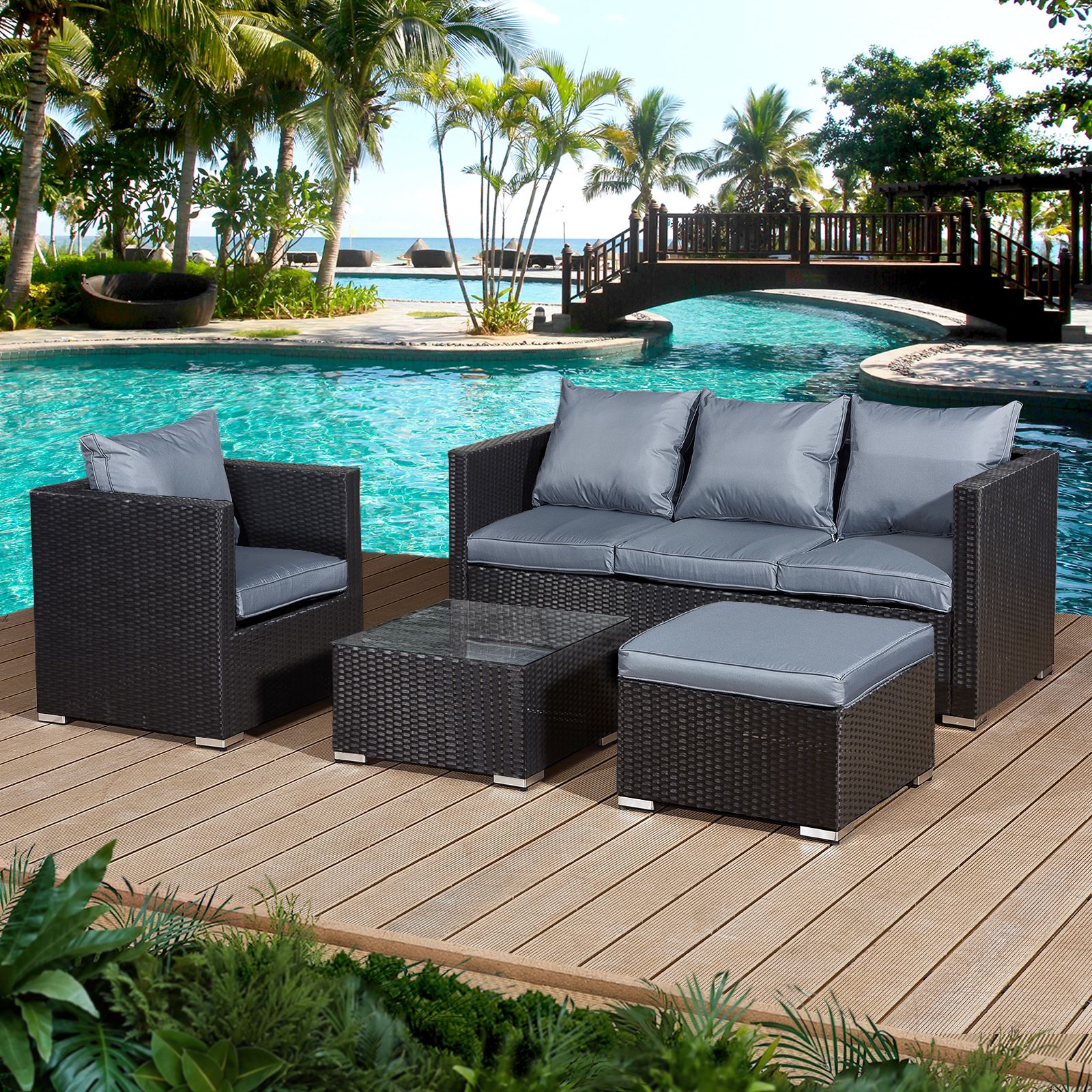 Acorn Rattan 5 Seat Lounge Sofa Set | Black