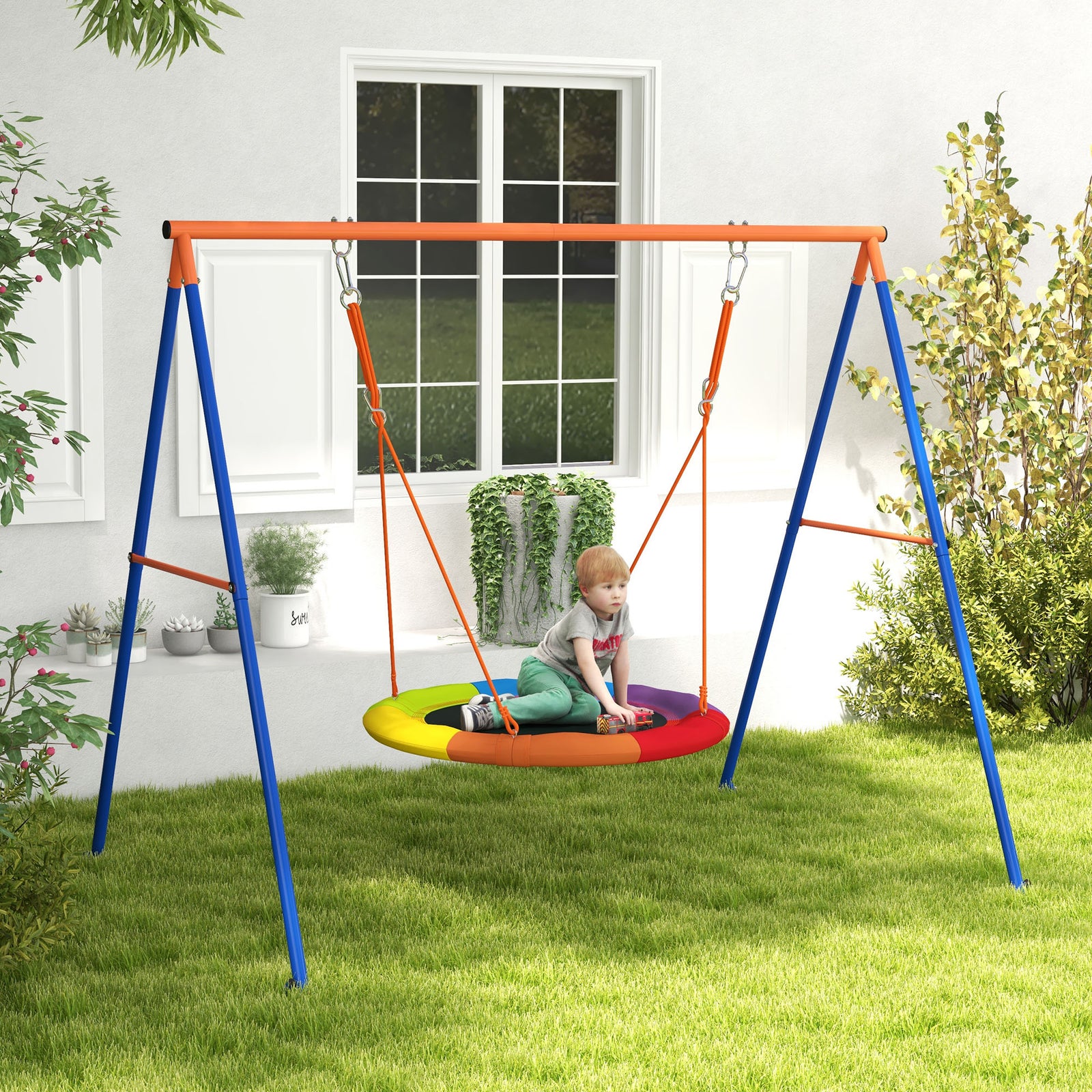Kids Swing Nest Swing Seat With A-frame Structure For Outdoor Use