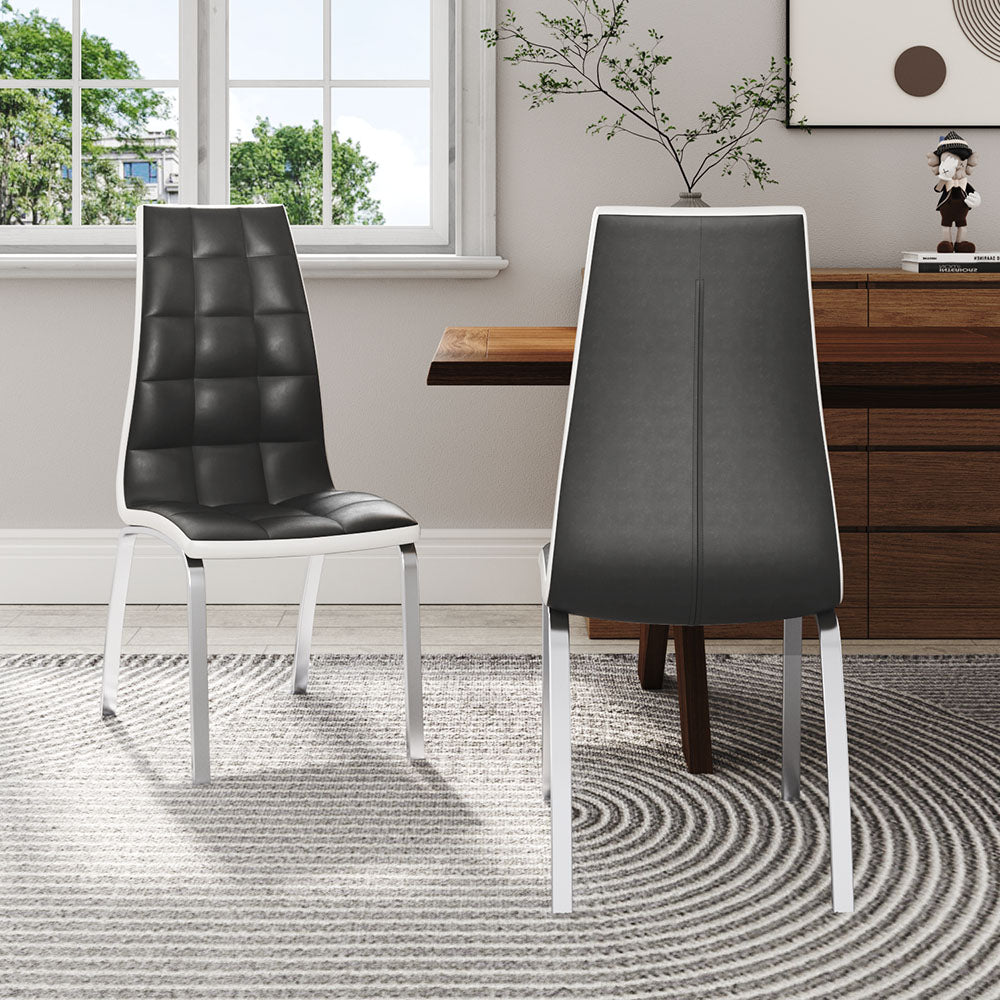 Grey Faux Leather Dining Chair With Metal Legs