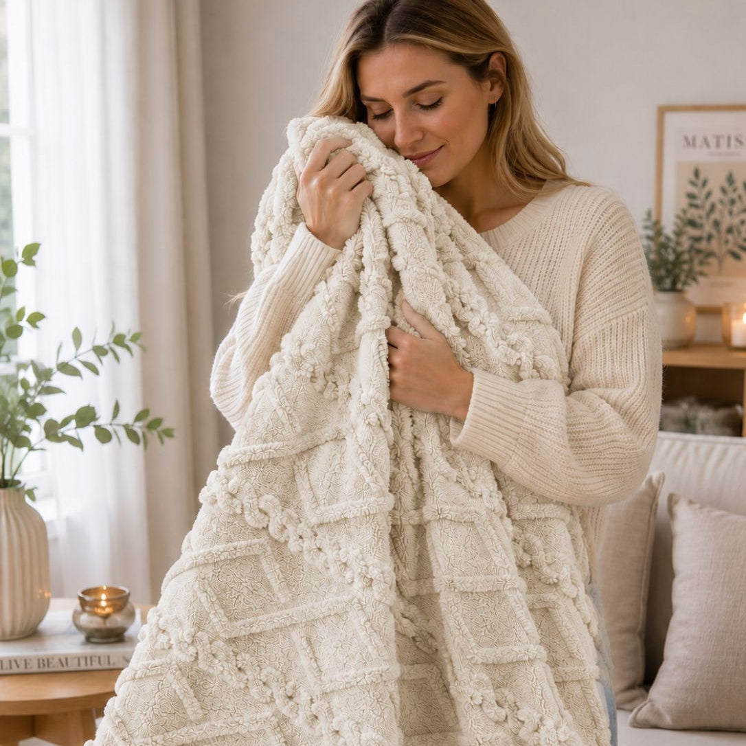 Textured Cable Throw Blanket – Soft Cosy Decorative Throw 150 X 200cm | 150cm x 200cm | Natural
