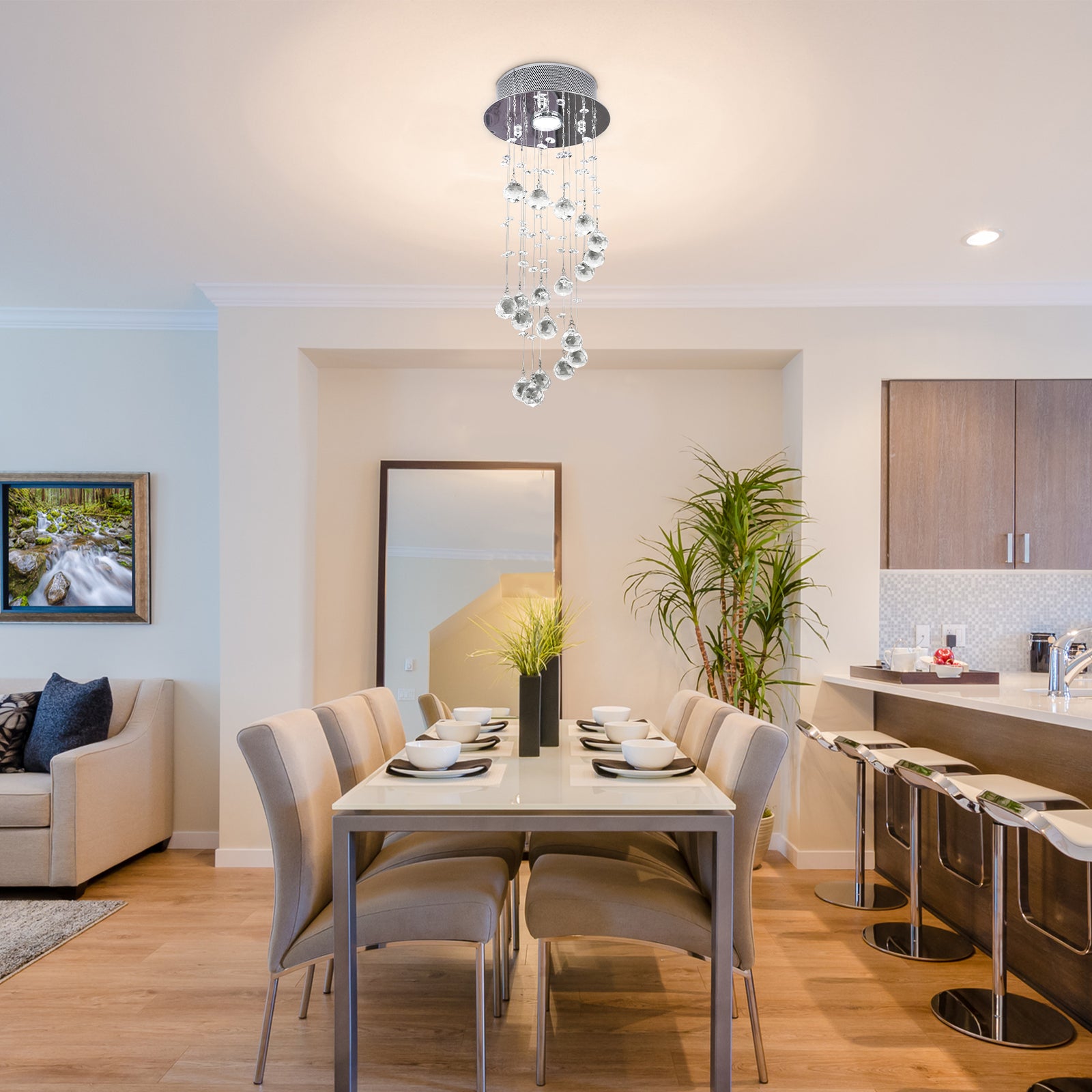 Crystal Ceiling Light Chandelier Spiral Rain Drop Pendant