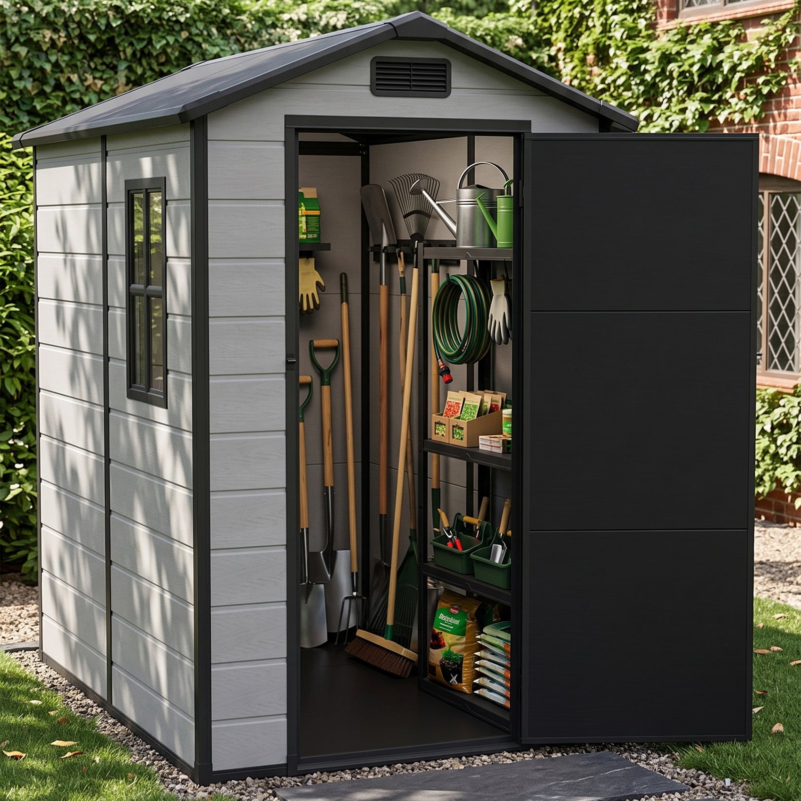 4x6 Ft Outdoor Garden Plastic Storage Shed | Black