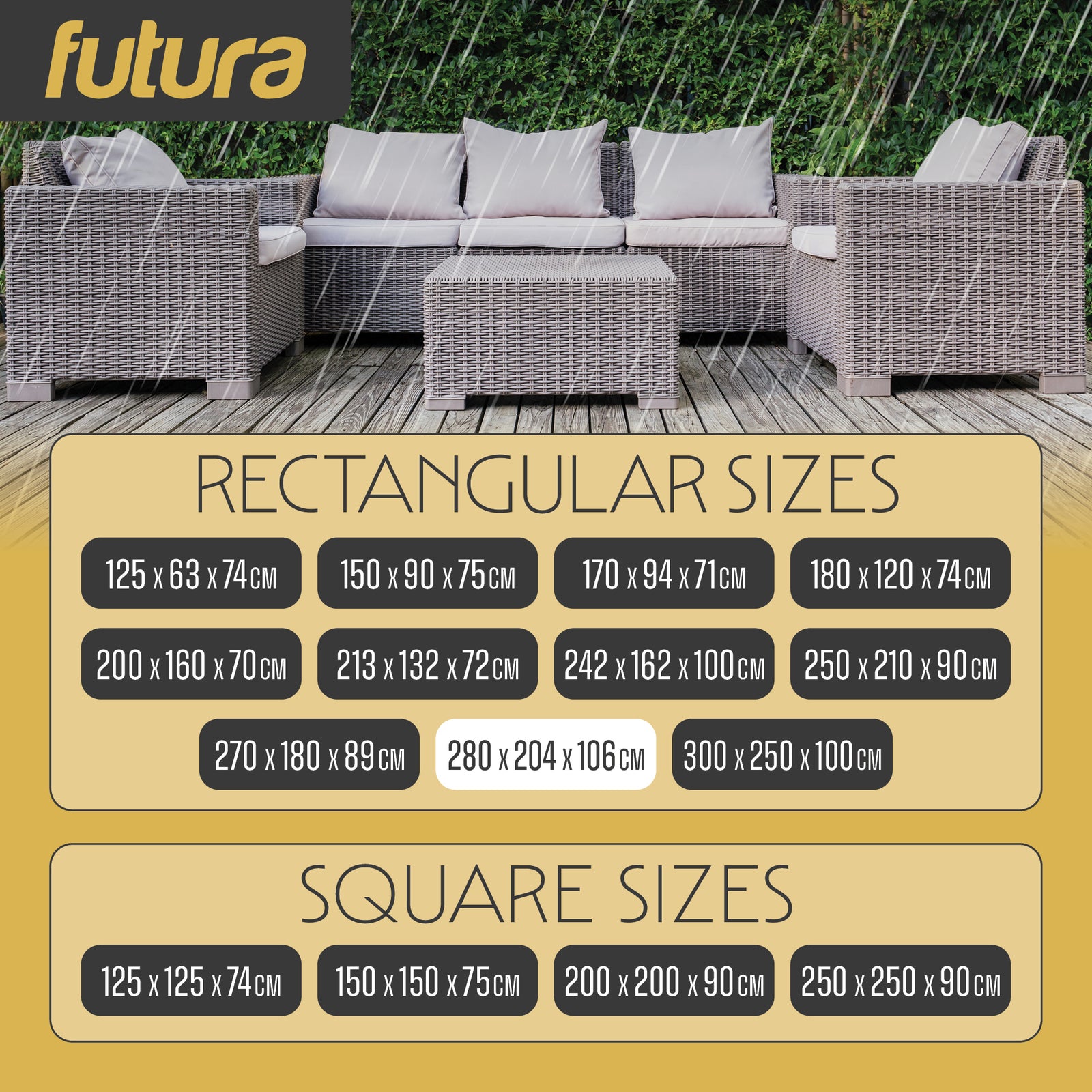 Rectangular Waterproof Garden Furniture Cover, Outdoor Patio Weatherproof Rattan Sofa Shield | 280 x 204 x 106cm | Black