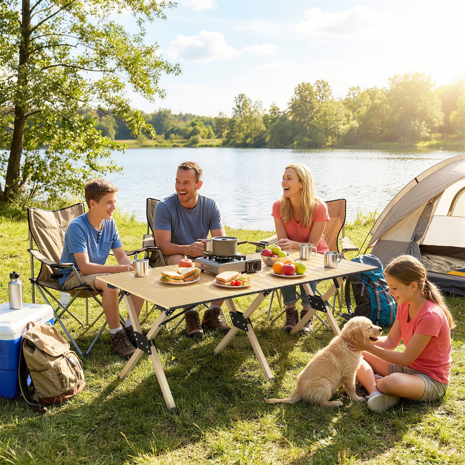 4ft Folding Camping Table, Picnic Table With Roll Up Top, Carrying Bag | Dark Brown