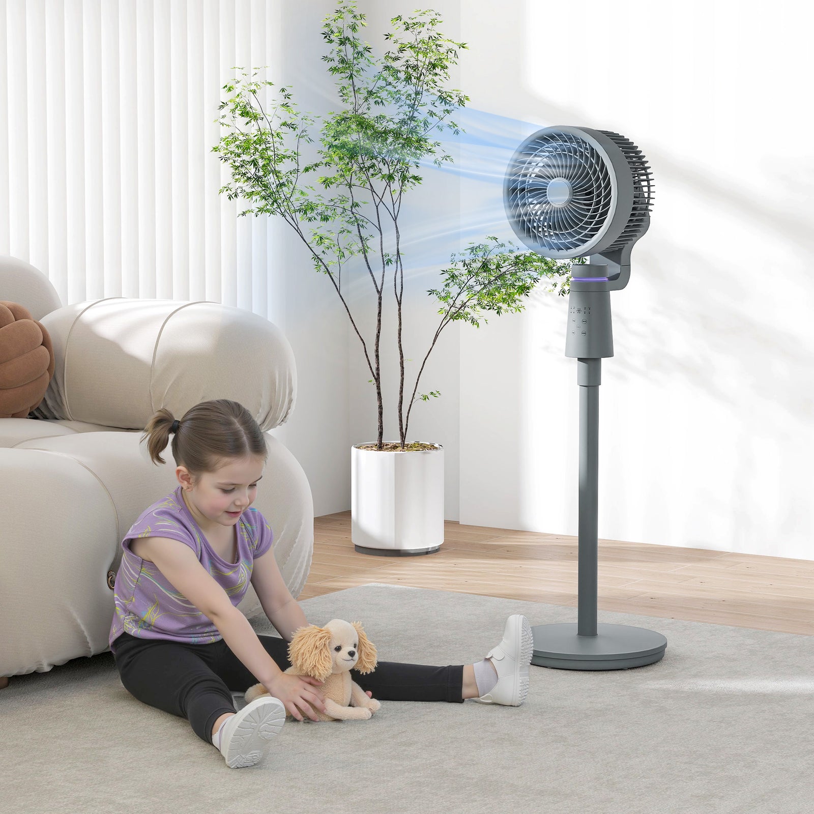 Pedestal Fan, Air Circulation Fan With Oscillating, Tilt | One Size | Grey