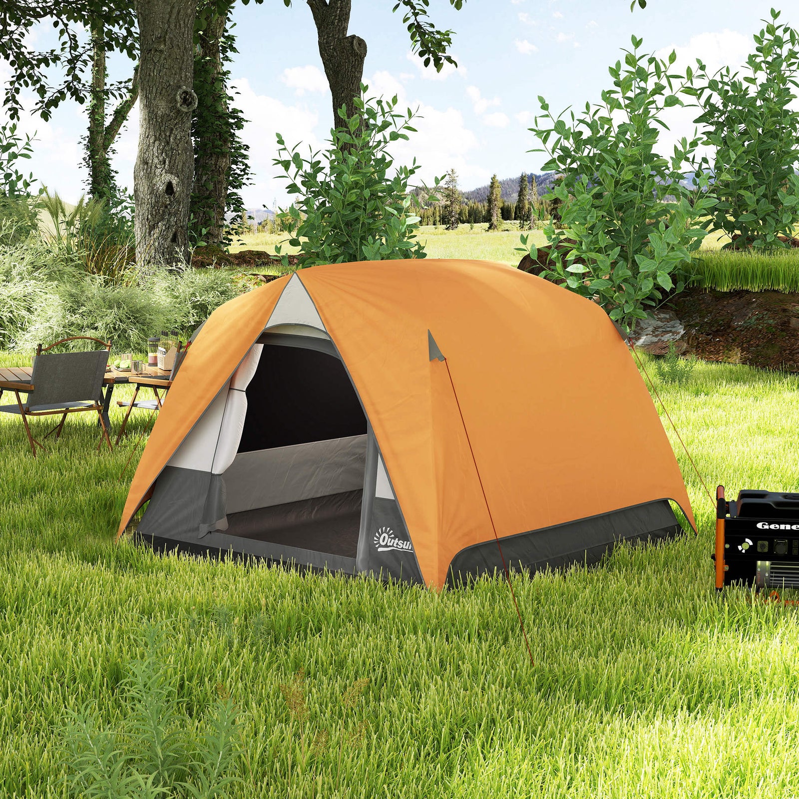 3-4 Person Dome Tent, Easy Setup, Mesh Windows | Orange