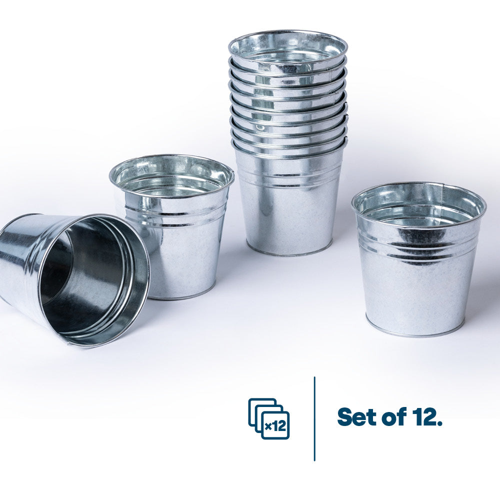 Flower Pots Set Of 12 - Galvanised Iron