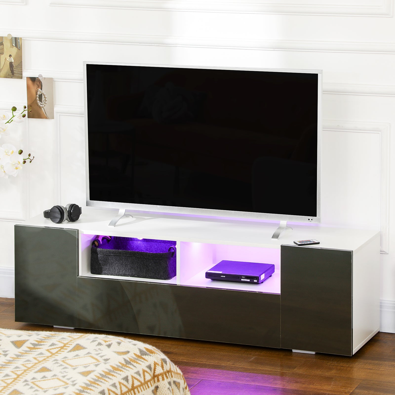Tv Unit For Tvs Up To 60" With Led Lights | Gray