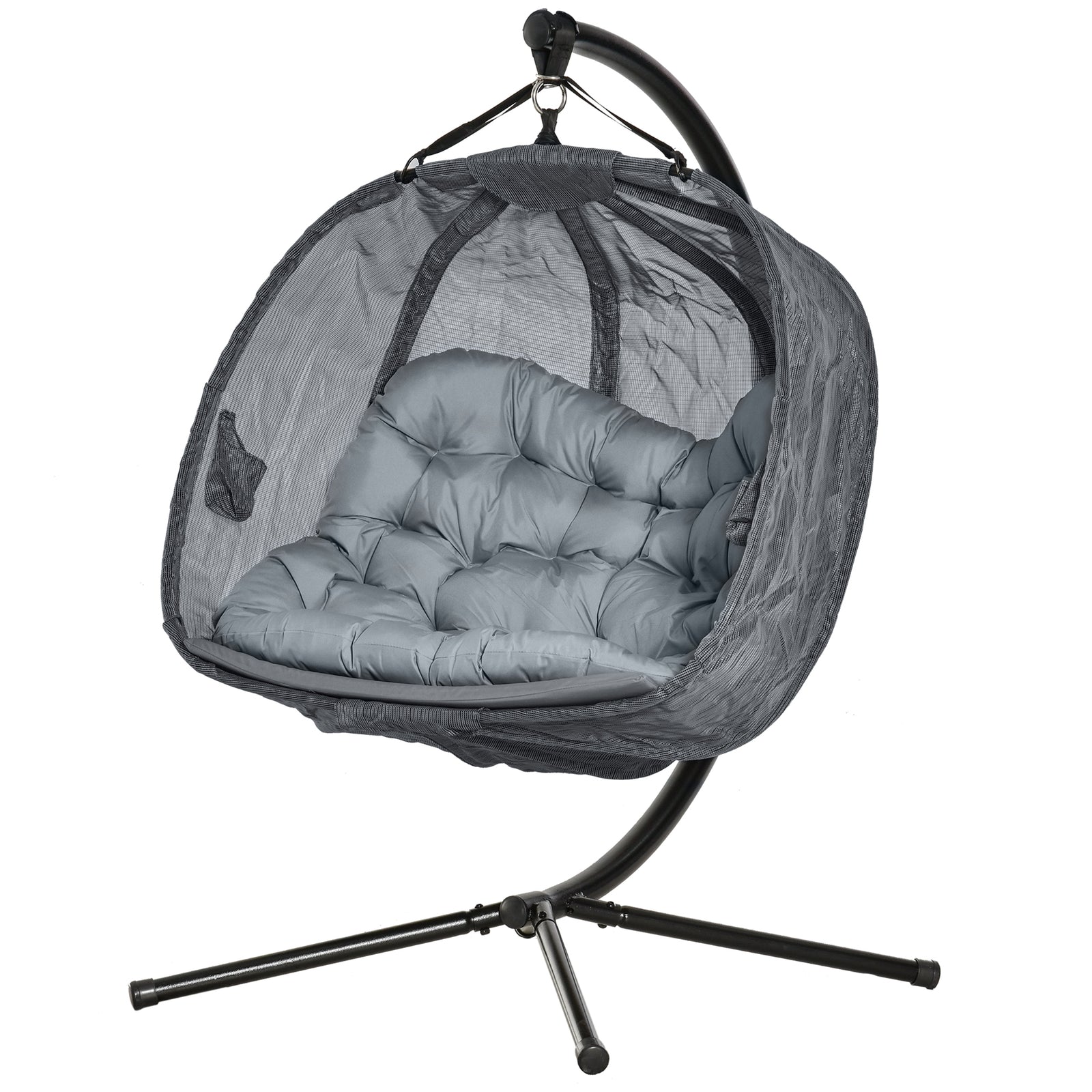 2 Seaters Textlin Swing Hammock W/ Cushion & Fold Design | Grey