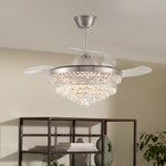 42" Crystal Ceiling Fan With 3 Blades & 3 Color Led Light Modern Dimmable Fan With Remote Control