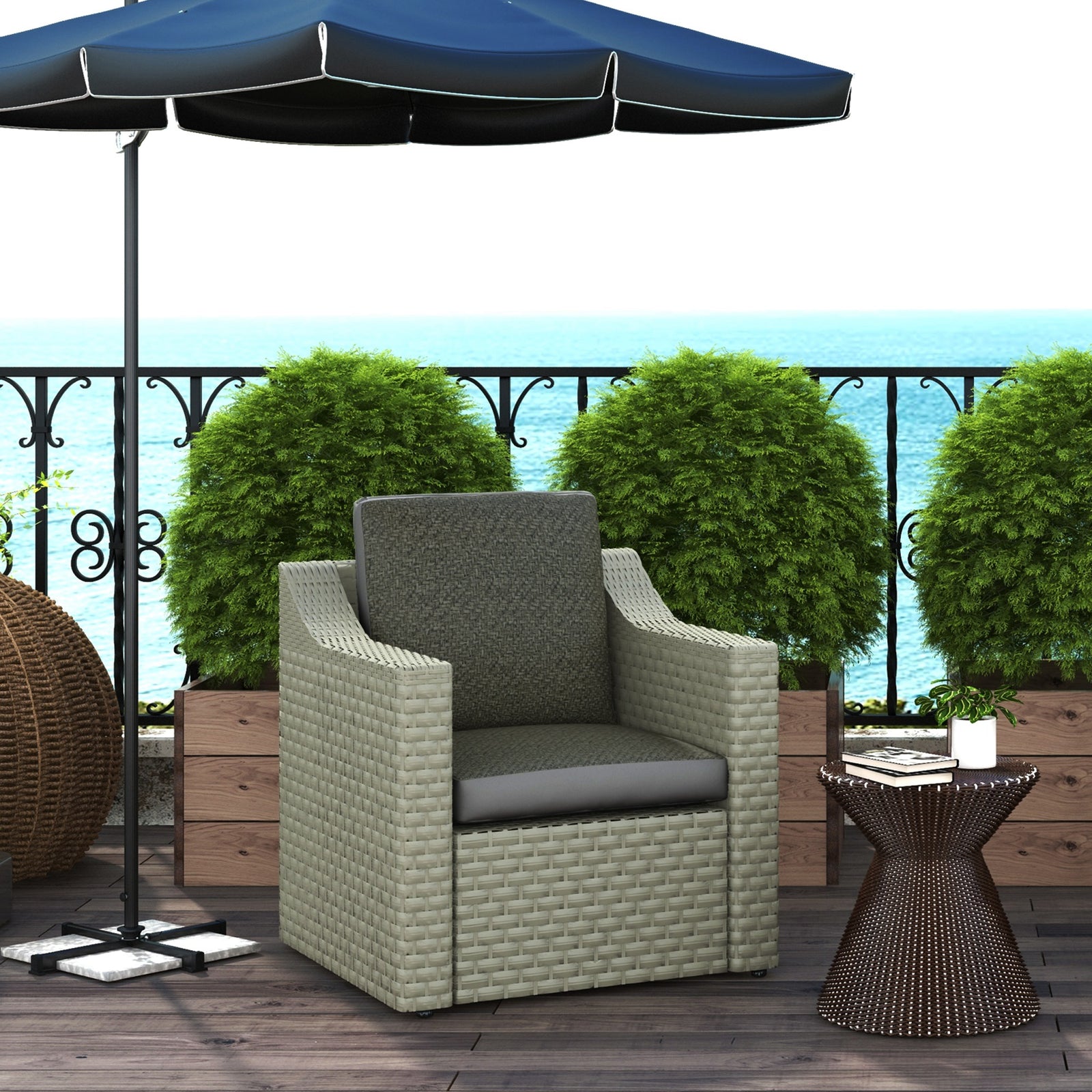 2 Fabric And Pe Rattan Replacement Back And Seat Cushions